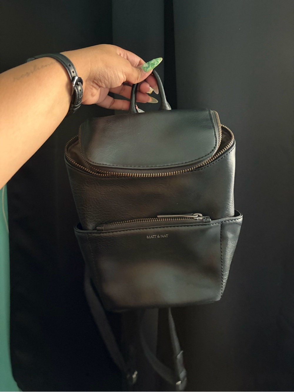 Matt & Nat Black Mini Backpack with Front Zip Pocket